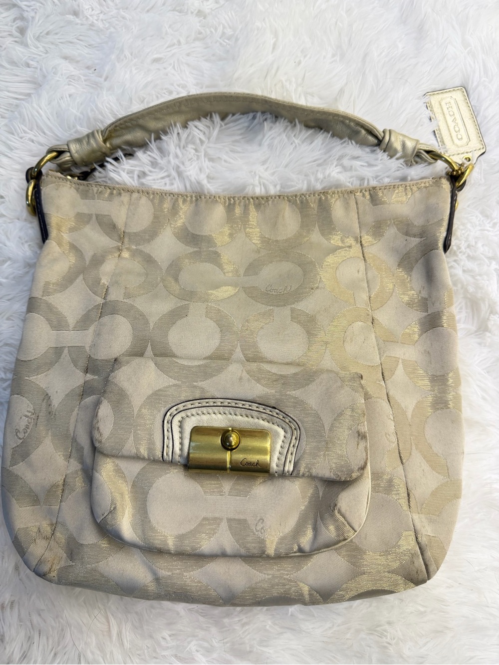 Coach Metallic Beige Signature Shoulder Bag